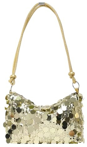 Uoocg Pochette argentée à paillettes - Sac à bandoulière - Sac de soirée pour femme - Grande capacité - Avec fermeture éclair - Pour bal, mariage, fête, banquet, or, Mittelgroße