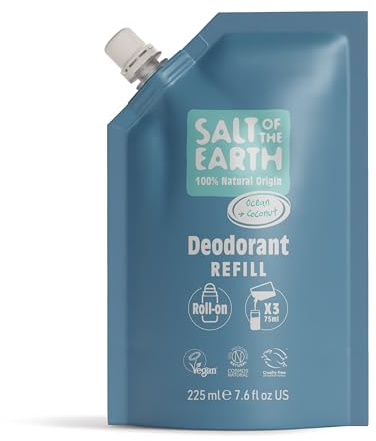 Salt of the Earth – Nachfüllpackung für natürliches Deo-Roller | Ozean & Kokosnuss Nachfüllbeutel mit 225ml - Vegan und tierversuchsfrei - Lang anhaltender Schutz