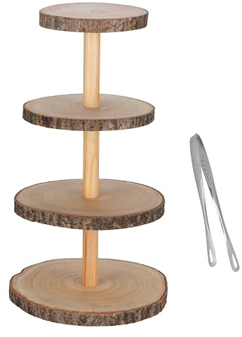 McEtt - 4-Tier Wooden Cupcake Stand Set - Premium Rustic Wood Tiered Cake Display Serving Tray