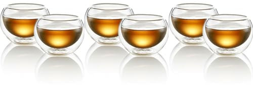 Generico Set di 6 Tazze da Caffè in Vetro Borosilicato a Doppia Parete, 80ml, Trasparente