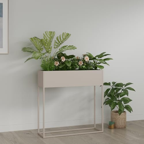 [en.casa] Porte-Plantes Surélevé avec Bac à Fleurs Support de Plantes Jardinière Intérieur et Extérieur Design Intemporel Stable Épuré pour Salon Terasse Balcon Acier 80 x 80 x 25 cm Gris Clair
