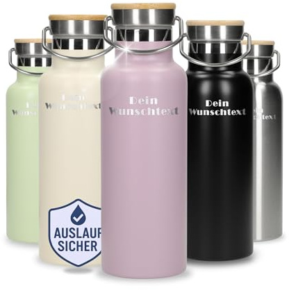 Personalisierte Trinkflasche 500 ml - Wasserflasche Edelstahl mit Henkel | auslaufsicher, isoliert, hält lange kühl, Sport, Schule, Arbeit, Outdoor, Fitness