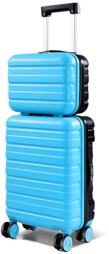 Lekebobor Cabin Suitcase for EasyJet Cabin Bag 45x36x20cm with Cosmetic Case, Underseat Carry On Luggage Lightweight 2 Piece Set with TSA Lock and Detachable Wheels, Blue