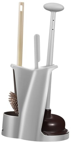 SOLUSTRE 1 Juego Escobilla de Baño y Desatascador con Soporte Set de Limpieza para Inodoro con Mango Cómodo y Succión Fuerte