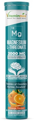 Vitaminnica Magnesium L-Threonate 2000 mg- 20 Effervescent Tablets | Ultra-Absorbable Brain Magnesium for Cognitive Support – Enhances Memory, Focus, Mental Clarity & Sleep Quality