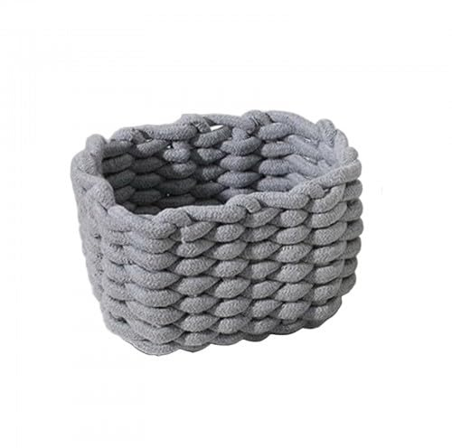 Cesto Portaoggetti in Corda di Cotone Intrecciata, Piccolo Contenitore Quadrato per Armadio, Bagno e Cucina, Grigio
