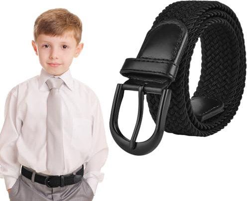 flintronic Bälte för pojkar och flickor, flätat elastiskt bälte, Svart, 82cm-2PC