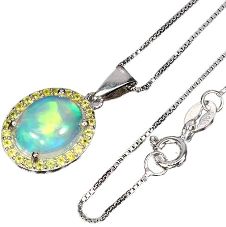 Drömlikt silverhalsband delikat naturlig eldig opal safirer Songea