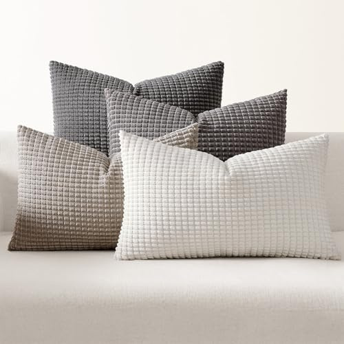EMEMA Kordsamt Kissenbezug 40x60 Dekokissen Grau Serie Granulat 4er Set | Sofakissen Dekorative Kissenbezüge Couchkissen Kissenhülle Weich Kissen Bezug Zierkissen für Sofa Couch Wohnzimmer