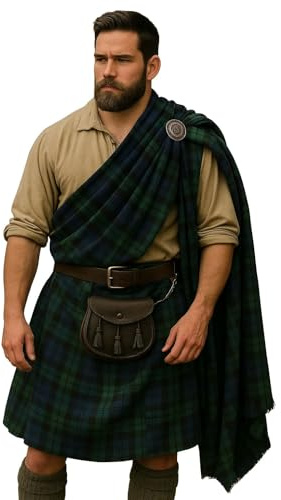 Falda escocesa tradicional escocesa de las Tierras Altas, estilo falda escocesa Feileadh Mòr Wrap Style Kilt del siglo XVI, Negro, 1.5 Yards (fits up to a 3-Year-Old Boy)