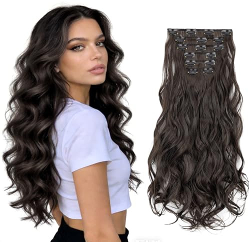 GYIOFAI Marroni 60 CM /23 Pollici Extension Capelli a Clip in 6 Pezzi,Ondulati Clip in Estensioni di Capelli Lunghi,Posticci Mossi Naturali Capelli Finti per Donne (Marroni)