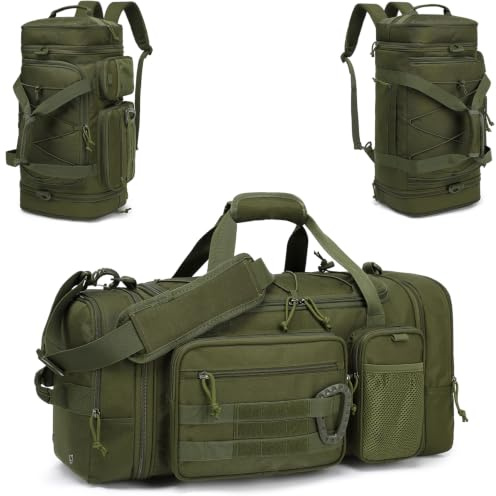 TONRUYN 3 in 1 Tactical Gym Bag Backpack for Men 40-45L Expandable Travel Duffle Bag for Women Military Sport Duffel Bags Weekend Overnight with Shoe Compartment & Wet Pocket for Fitness, Green