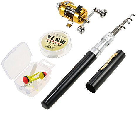 Lixada Mini Angel Reel Combo Kit, Pen Angelrute + Fishing Wheel + Angelschnur + Weiche Köder + Hooks