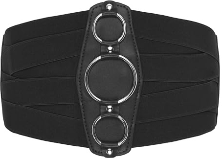BlackButterfly Cinturón Corsé Mujer Anillas 18 cm | Tres Aros Plateados, Elástico Entrecruzado, Panel Sintético, Cierre de Broches, Tallas S-XXL