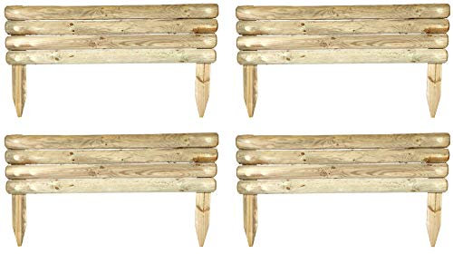 Pack of 4 x 28cm Horizontal Fixed Log Garden Lawn Border Edging - Wooden Log Roll Panel Edge