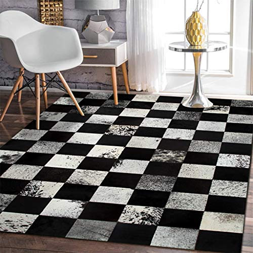 Teppich Kuhfell Patchwork, Kunstleder Schwarz Und Weiß Mosaik Rechteckigen Teppich Nordic Licht Luxus Mode Wunderschönen Luxus Moderne Wohnzimmer Bürobereich Club Dekoration (160 cm x 240 cm)