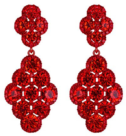 EVER FAITH Pendientes para mujer Boda nupcial Rombo Diamante de imitación Cristal Hueco Araña Rojo