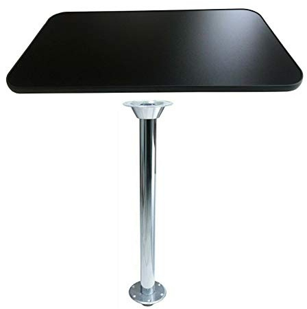 Lusso Floor Island Free Stand Leg + TABLE compatible to fit caravan campervan – Black/Black – Includes one table top, recessed base and island table leg.