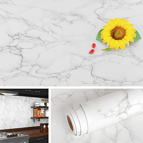Livelynine 40CMX10M Klebefolie Marmor Folie Selbstklebend Klebefolie Weiß Matt Folie für Möbel Tisch Küchenwand Schreibtisch Schminktisch Fensterbank Folies Arbeitsplatte Küche Tischfolie muster Matt
