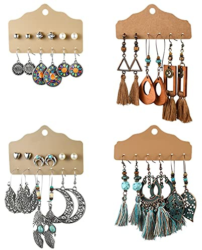 Flongo 18 Paires de Boucles d'oreilles Pendantes Bijoux Fantaisie Mode pour Femmes Filles BFF Boucles d'oreilles Bohème Style Bijoux de fête d'été