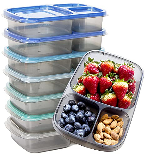 Youngever 7er Pack 3 Fach Meal Prep Boxen, Bento Lunchboxen, wiederverwendbarmeal prep boxen, 3 Fächer Lunch Box (Coastal)