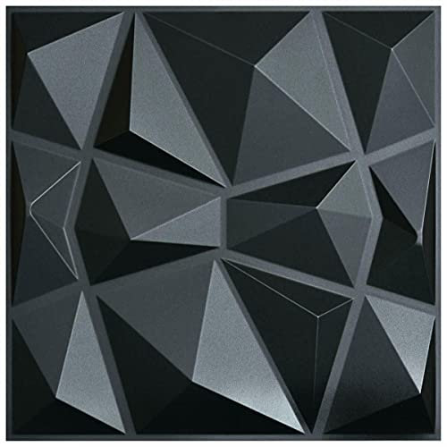 3D Wall Panels, 50 x 50cm, Pack of 12, PVC Tiles, Bathroom, Living Drawing Room, Decorative Ceiling Paneling, Waterproof, Brick Cladding Acoustic Effect Thick Bedroom Boards (Black Stockholm Design)