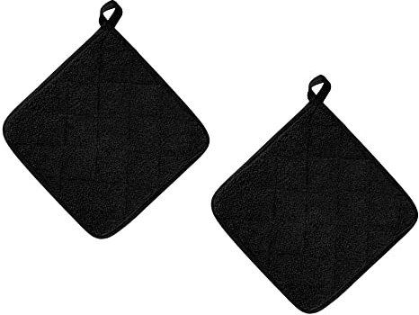 Csirnto 2 Stück Baumwoll Topflappen Schwarz Ofenhandschuhe Set Hitzebeständige Topflappen Quadratischer Topflappen Untersetzer für Kochen und Backen