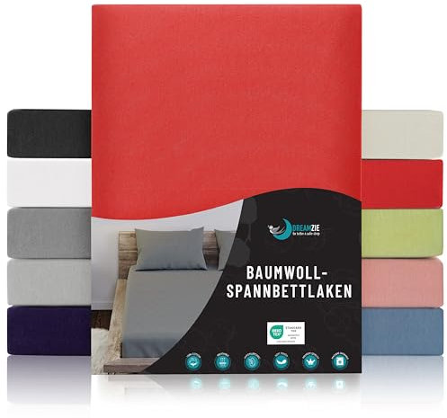Dreamzie - Spannbettlaken 100x200cm - Baumwolle Oeko Tex Zertifiziert - Rot - 100% Jersey Spannbetttuch 100x200