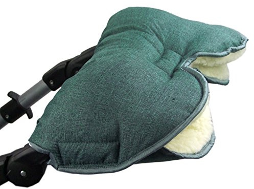 Bambiniwelt, guanto scaldamani per passeggino, con lana d'agnello per mani calde, universale, mellato (verde oliva)