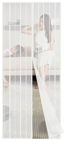 Sekey 140 x 220cm Magnet Fliegengitter Tür Vorhang für Holz, Eisen, Aluminium Türen und Balkon. Einfache Installation, Weiß