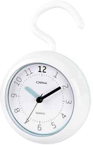 OSTAR Wasserdichte Badezimmer-Duschuhr, analoger Quarz-Uhr, zum Aufhängen, Doppelzweck-Timer, ein AA-batteriebetrieben, 12 cm, runde Größe (Cyan-Blau)
