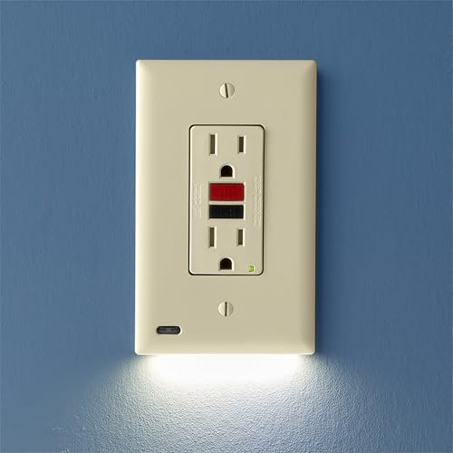 10 Pack - SnapPower GuideLight [For GFCI Outlets] - Replaces Plug-In Night Light - Electrical Receptacle Wall Plate with LED Night Lights - Auto On/Off Sensor - (GFCI, Light Almond)