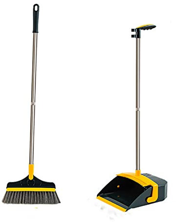 Broom,Foldable indoor broom,Windproof broom and dustpan set,Multifunctional cleaning tool for vertical broom set (Yellow)