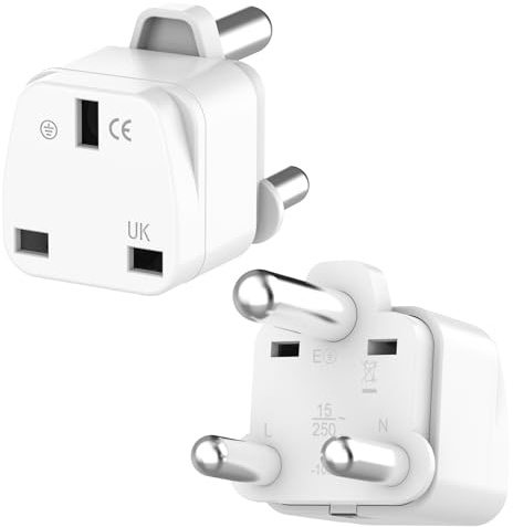 Loydia UK to South Africa Plug Adapter, 2 Pack UK to South Africa Travel Adapter Converter Plug, 3 Pin South Africa Travel Adaptors for Botswana, Lesotho, Swaziland, Namibia, Sri Lanka (White, Type M)