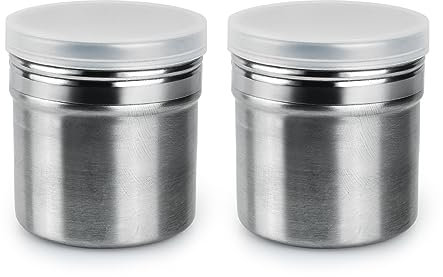 ds. distinctive style Mezclador de azúcar en polvo, 2 piezas, coctelera de canela para barra de café, coctelera de especias de acero inoxidable con tapa para pimienta, harina y cacao (pequeño, 7