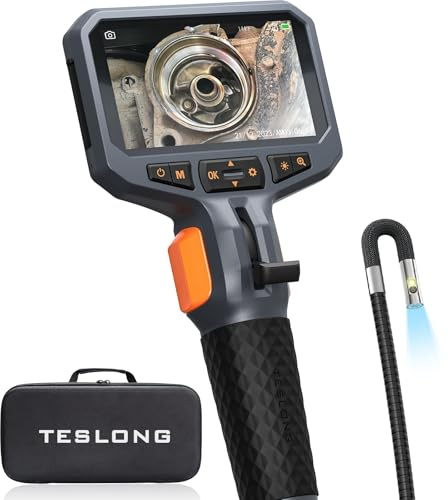 Articulating Borescope with Dual Lens Endoscope Camera, Teslong Two-Way Articulated Industrial Inspection Camera with LED Light, Flexible Mechanic Fiber Optic Snake Scope Cam for Wall Automotive-5FT