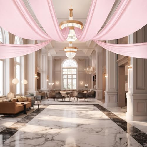 Ceiling Drapes for Weddings 6Pcs Ceiling Curtain Chiffon Ceiling Decorations Floor to Ceiling Curtains for Party Wedding Arch,DIY Wedding Arch Draping Fabric Chiffon Curtains (Pink, 5*20ft)