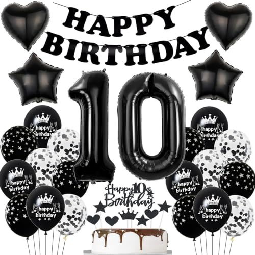 Schwarz Luftballon 10. Geburtstag Dekoration, Ballons 10 Jahre Junge Schwarz Geburtstag, Geburtstagsdeko 10 Jahre Mädchen, 10. Tortendeko, 10 Party Deko