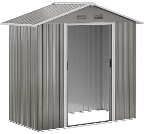 Outsunny 6.5 x 3.5ft Metal Garden Shed, Outdoor Storage Shed for Tool Organization with Double Sliding Doors and 4 Vents for Garden, Patio, Grey