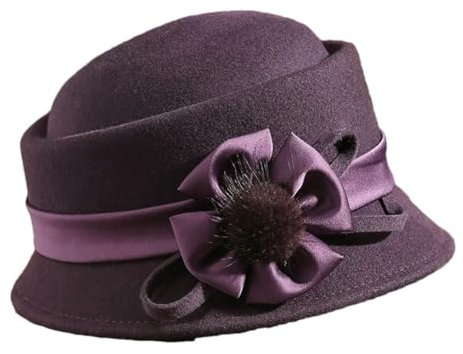 SaoBiiu Wintermütze für Damen, Blume, warme Wollmütze, Wintermütze, Partyhüte, Glocke, Motorhaube, asymmetrische Fedoras, violett, 57cm head 55-58cm