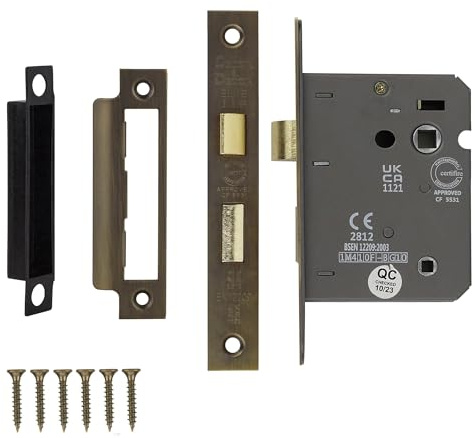 Decoranddecor Bathroom Mortice Lock - 3inch / 76mm - Antique Brass - Fire Rated - UKCA & CE Approved