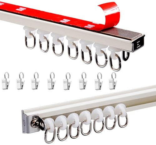 WOGTITYI Selbstklebende Vorhangschiene 1-Läufig Ohne Bohren Gardinenschiene für Decke oder Wand Montage, für Vorhänge, Raumteiler, Duschvorhang (Color : A, Size : 1.6m(5.2ft))
