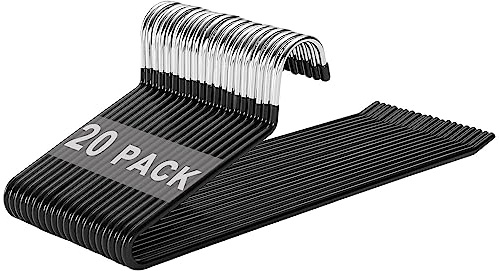 devesanter Trouser Hanger Set of 20 Open-Ended Metal Pants Hangers Durable Anti-Rust Chrome Metal Pants Hangers Non-Slip Coating Space Saving Coat Hangers for Pants,Jeans, Slacks, Blanket (Black)