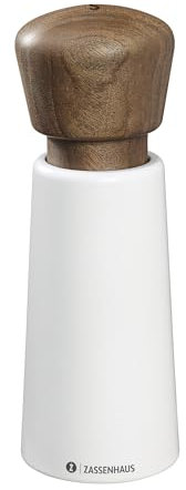 Zassenhaus Norderney - Macinasale in legno di faggio laccato, testa in noce, meccanismo in ceramica ad alte prestazioni, regolabile in modo continuo, macina spezie per pepe, sale ed erbe, 18 cm,