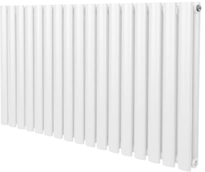 Oval Column Radiator 600mm x 1020mm Modern Designer Double Panel Central Heating Heater Gloss White Carbon Steel Horizontal Kitchen Living Room Bathroom FREE Cleaning Brush Fixing Kit & Brackets