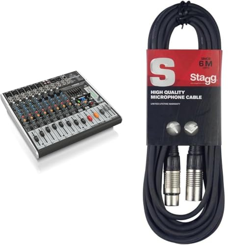 Behringer Mezclador Behringer XENYX X1222USB Premium de 16 entradas y 2/2 buses con preamplificadore & Stagg Cable de micrófono a mezclador Stagg SMC6 XLR (m) -XLR (f) de 6 metros de largo, negro