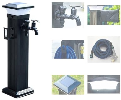 CMYAOYC Wassersäule, Solaraufladung, Standbrunnen Garten, Bewässerungswaschen im Hinterhof, Garten Wasserzapfsäule aus Aluminiumlegierung mit Wasserhahn und Sprühpistole(60.5cm/24in)