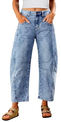 Utyful Barrel Jeans Damen Cropped Baggy Trendy Hohe Taille Distressed Loose Stretch Denim Hose Jeans mit Taschen