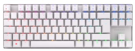 Cherry MX 8.2 TKL Wireless, Teclado Inalámbrico Gaming, Disposición Pan-Nórdica (QWERTY), Bluetooth, 2,4 GHz y Cable, MX2A Red Switches, Blanco