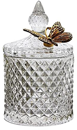 CHFYIJYHM Lata de té Mariposa Dorada Frascos de Almacenamiento de Vidrio con Tapa Joyas Botella de Vidrio Pluma Cristal Decorativo Bote de Dulces Bocadillos Tarro Decoración for el hogar Contenedores